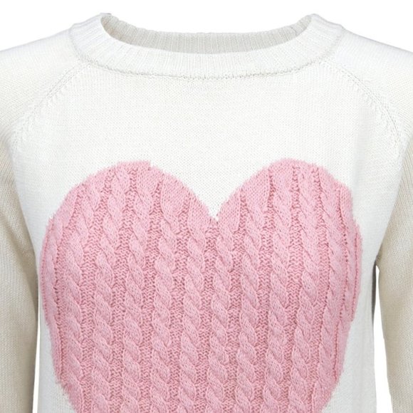 Coquette Heart Cable Knit Pullover Sweater, Round Neck - Picture 4 of 6